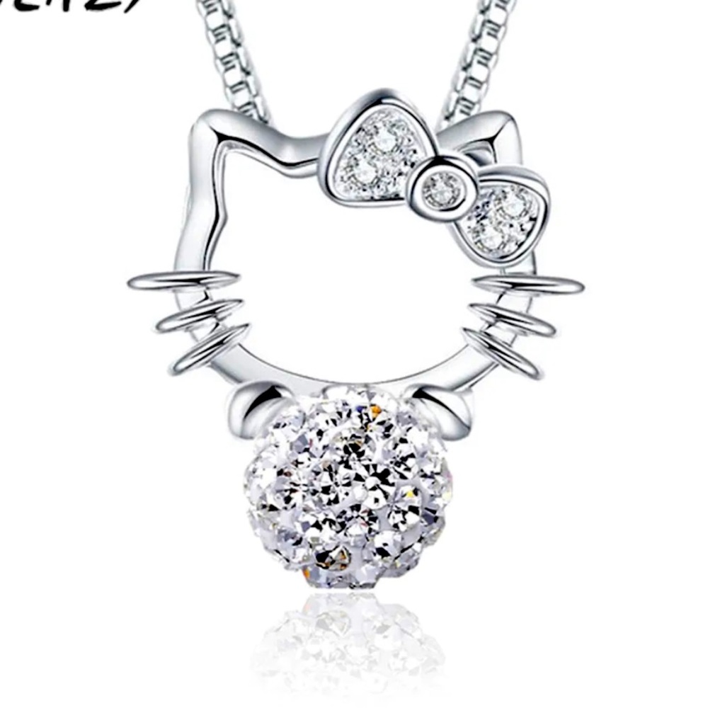 Hello Kitty silver needle jewelry cubic zirconia pendant necklace 45CM